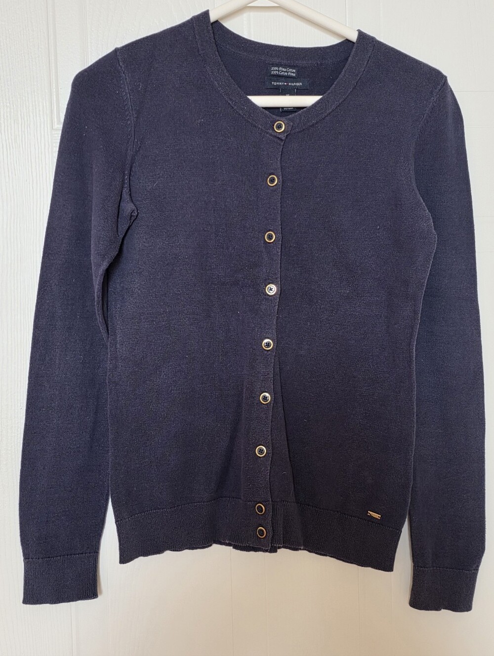 Tommy Hilfiger Navy Button Front Crew Neck Cardigan XS